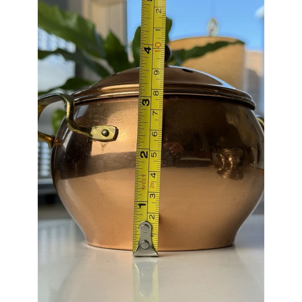 Vintage Copper Potpouri Pot / Garlic Keeper with Lid and Brass Handles